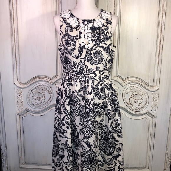 Eliza J New York Dark Navy and White Sleeveless Fit and Flair Linen Dress NWT - Picture 1 of 14